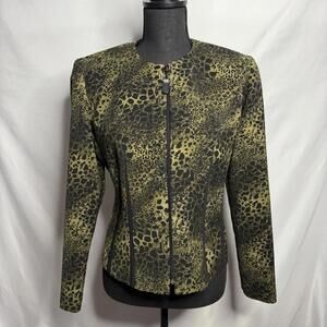 Positive Attitude Green Animal Print Zip Front Jacket Women’s Size 8 Y2K